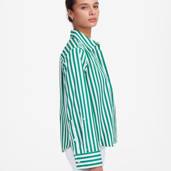 Madewell Easy Y-Neck Button-Up Shirt in Verdant Green XS - Picture 3 of 9